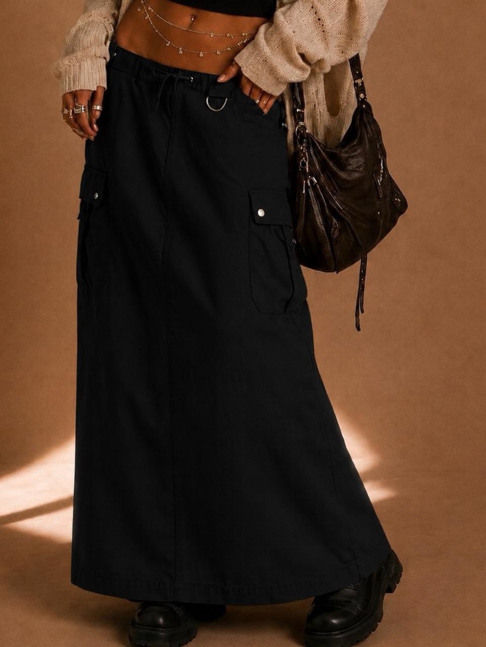 Women’s Black Cargo Maxi Skirt